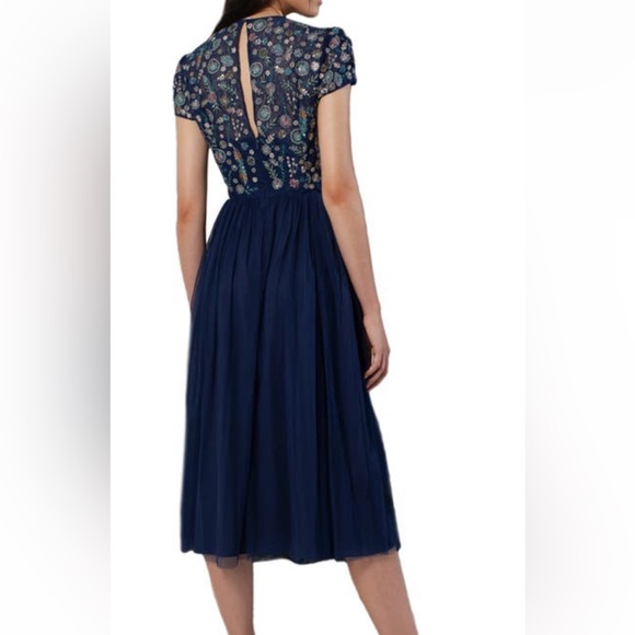 French Connection Diya Fit & Flare Midi Dress Size 12 Navy - Picture 3 of 12